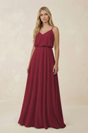 Berry V-Neck Blouson A-Line Chiffon Bridesmaid Dress | KISSBRIDAL