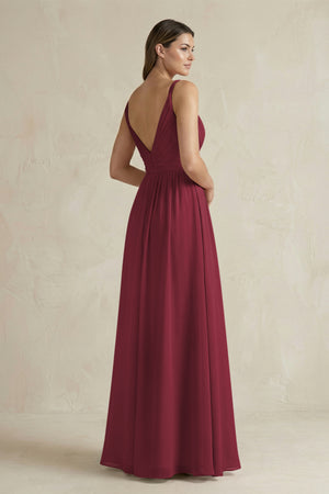 Berry V-Neck Pleated A-Line Chiffon Bridesmaid Dress (2) | KISSBRIDAL