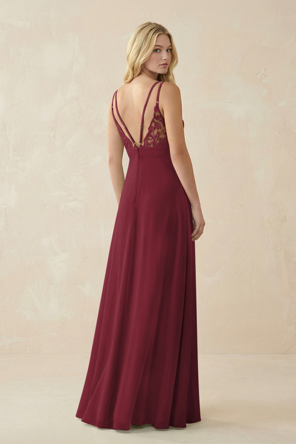V-Neck Ruched Chiffon Bridesmaid Dress with Slit in Berry