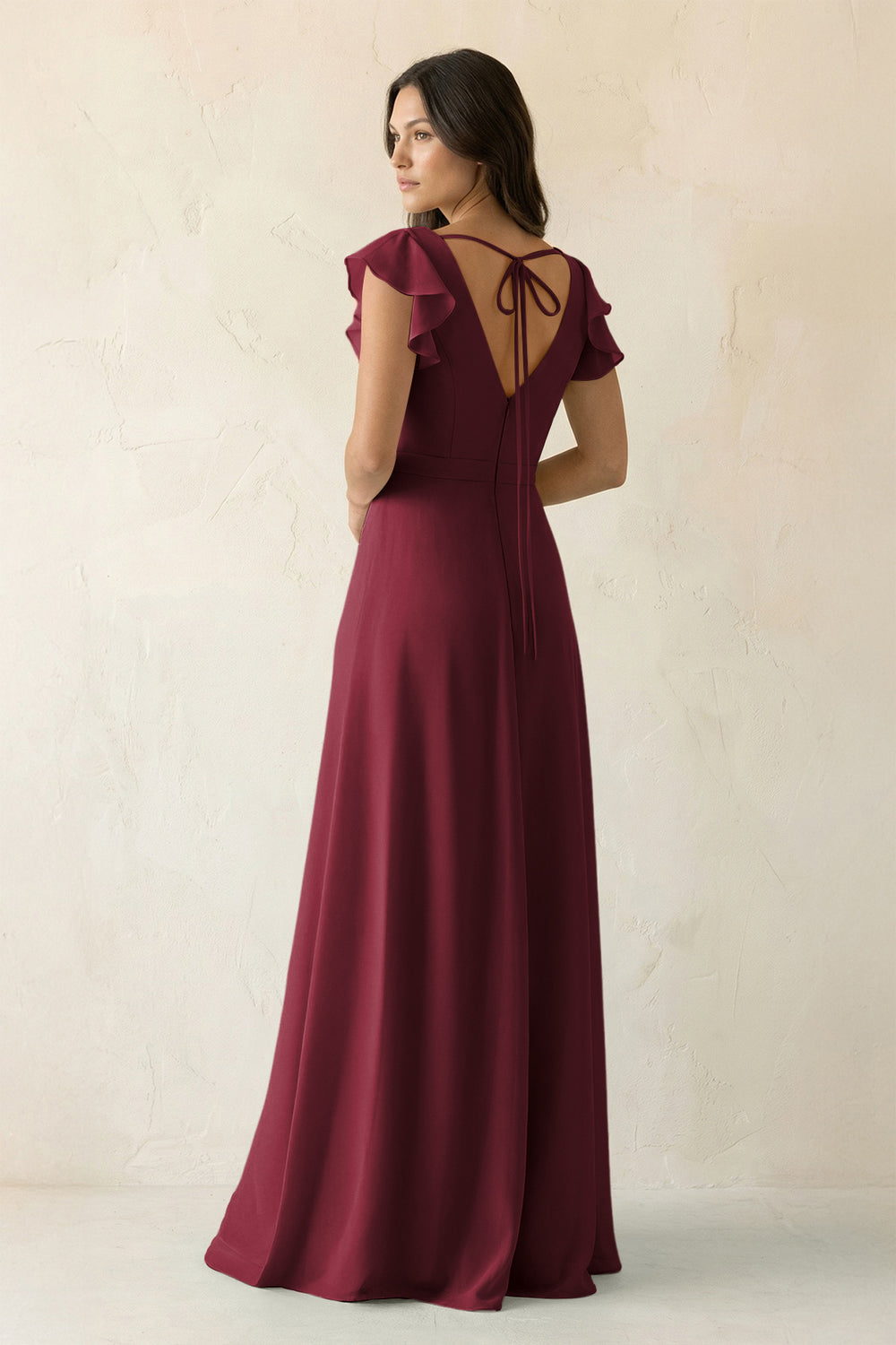 V-Neck Ruffled A-Line Chiffon Bridesmaid Dress in Berry