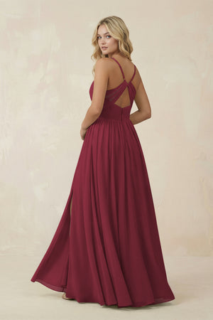 Berry V-Neck Spaghetti Strap A-Line Chiffon Bridesmaid Dress (2) | KISSBRIDAL