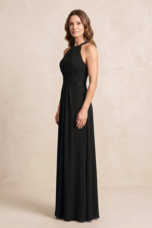 Black A-Line Chiffon Embroidered Halter Mother of the Bride Dress (3) | KISSBRIDAL