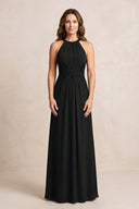 Black A-Line Chiffon Embroidered Halter Mother of the Bride Dress | KISSBRIDAL