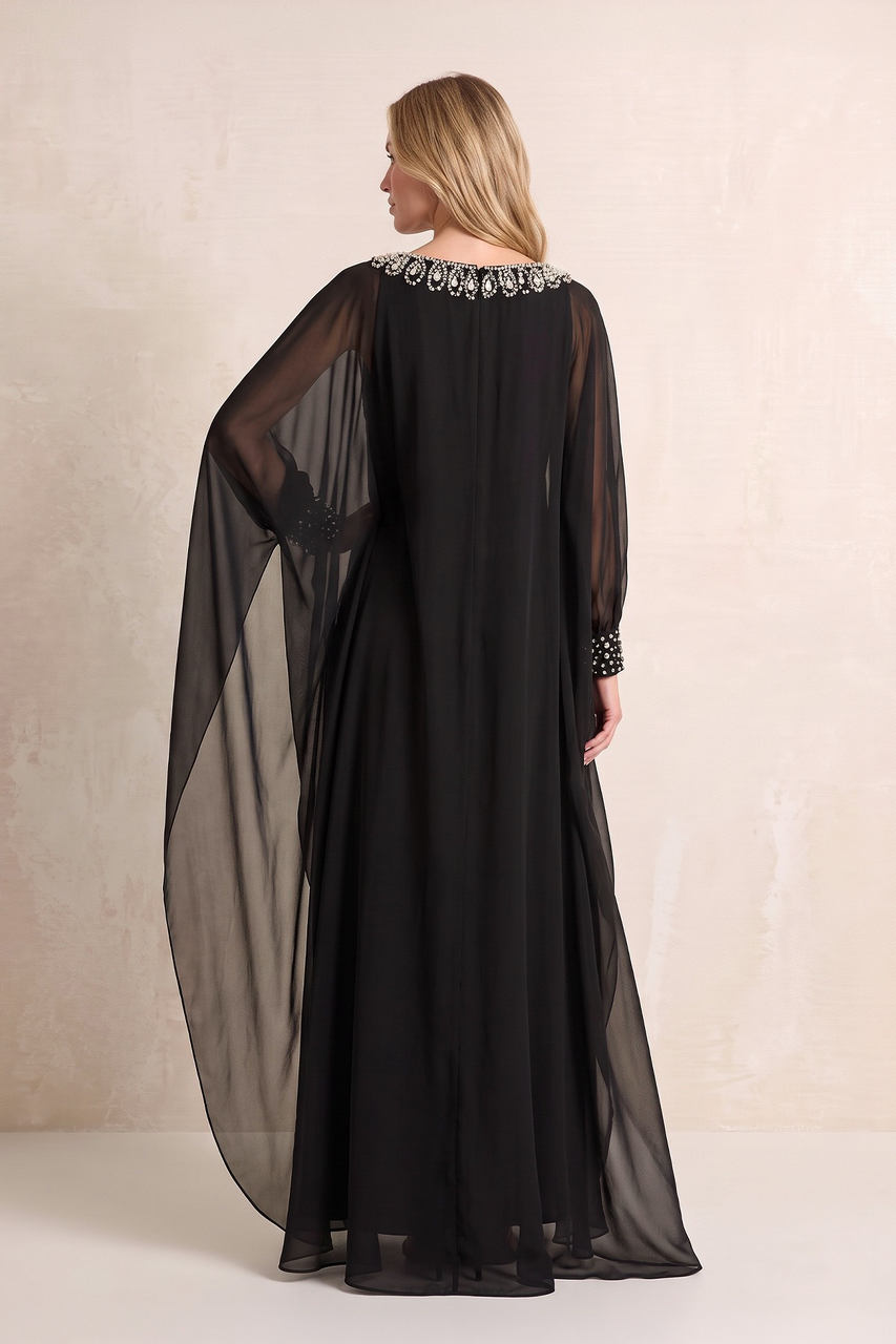 Black Chiffon A-Line Long Sleeves Mother of the Bride Dress With Rhinestones
