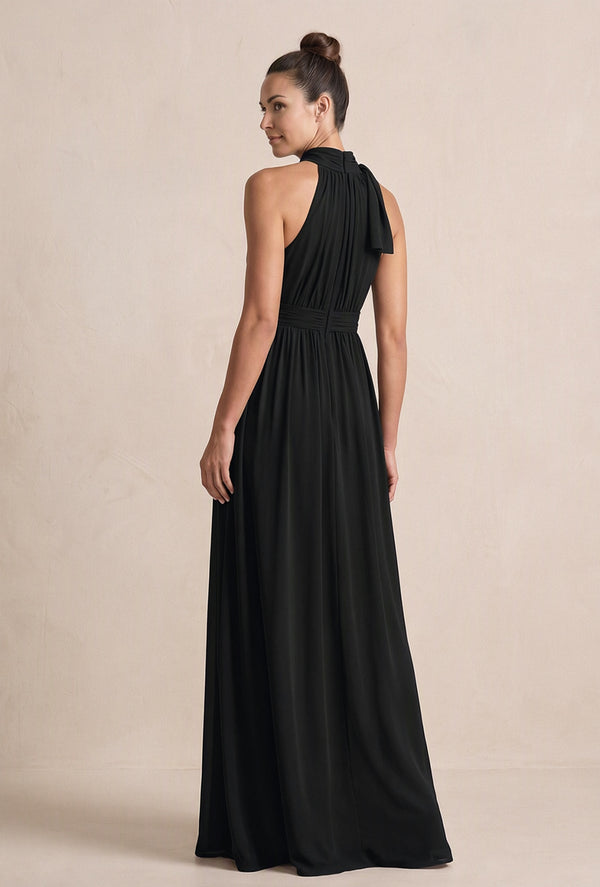 Black Chiffon Halter A-Line Mother of the Bride Dress (2) | KISSBRIDAL