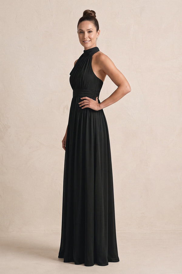 Black Chiffon Halter A-Line Mother of the Bride Dress (3) | KISSBRIDAL