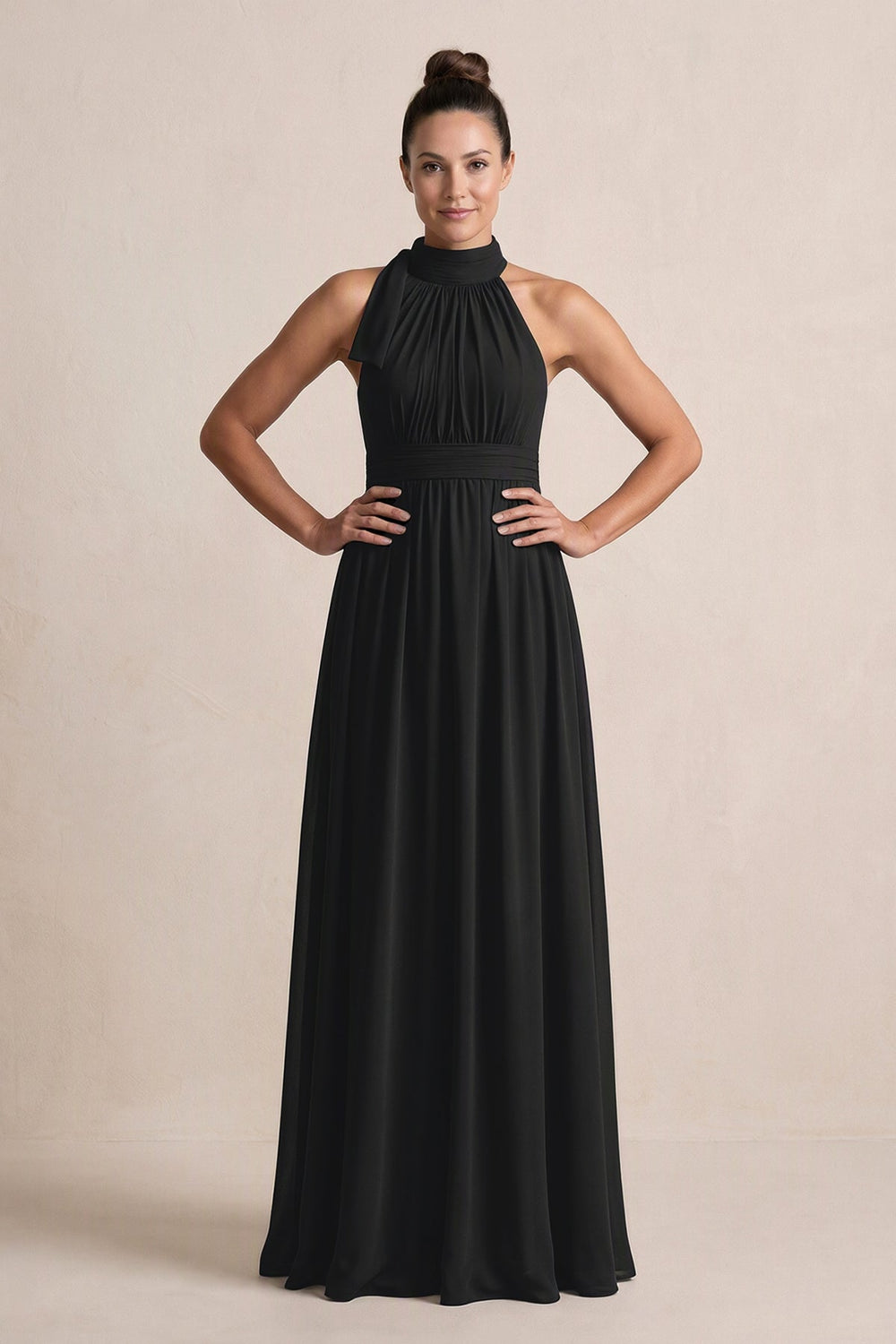 Black Chiffon Halter A-Line Mother of the Bride Dress