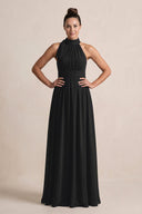 Black Chiffon Halter A-Line Mother of the Bride Dress | KISSBRIDAL