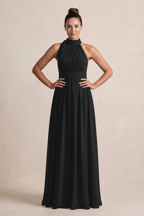 Black Chiffon Halter A-Line Mother of the Bride Dress | KISSBRIDAL