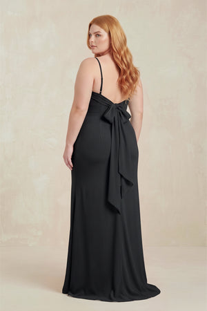 Black Cowl Neck Sheath Chiffon Bridesmaid Dress with Corset (2) [sizeplus] | KISSBRIDAL
