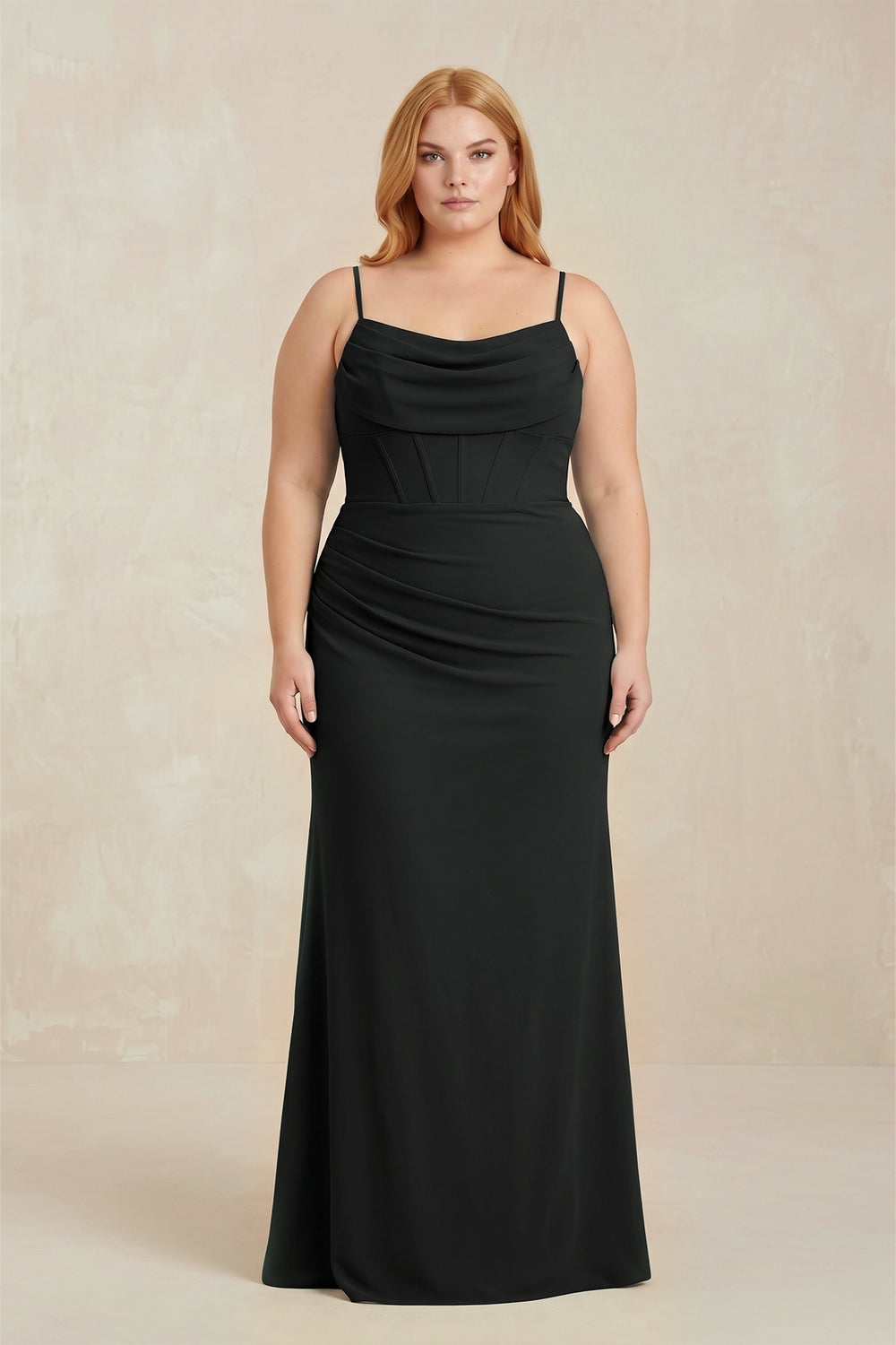 Cowl Neck Sheath Chiffon Bridesmaid Dress with Corset in Black