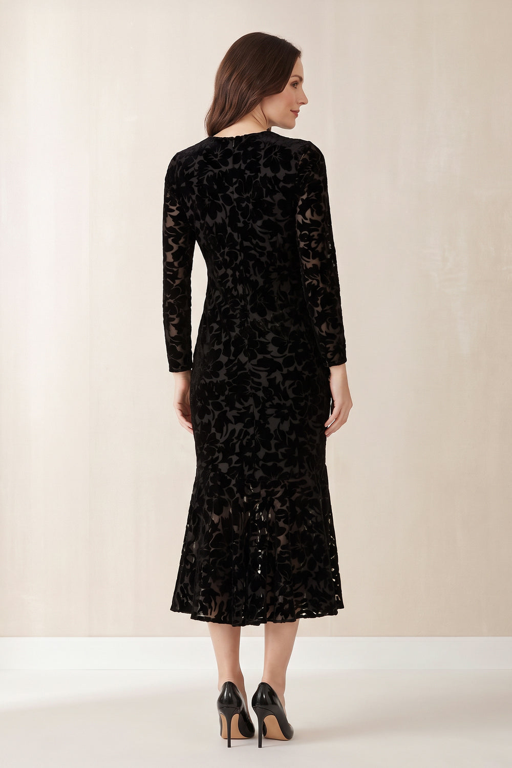 Black Lace Mermaid Long Sleeves Midi Mother of the Bride Dress