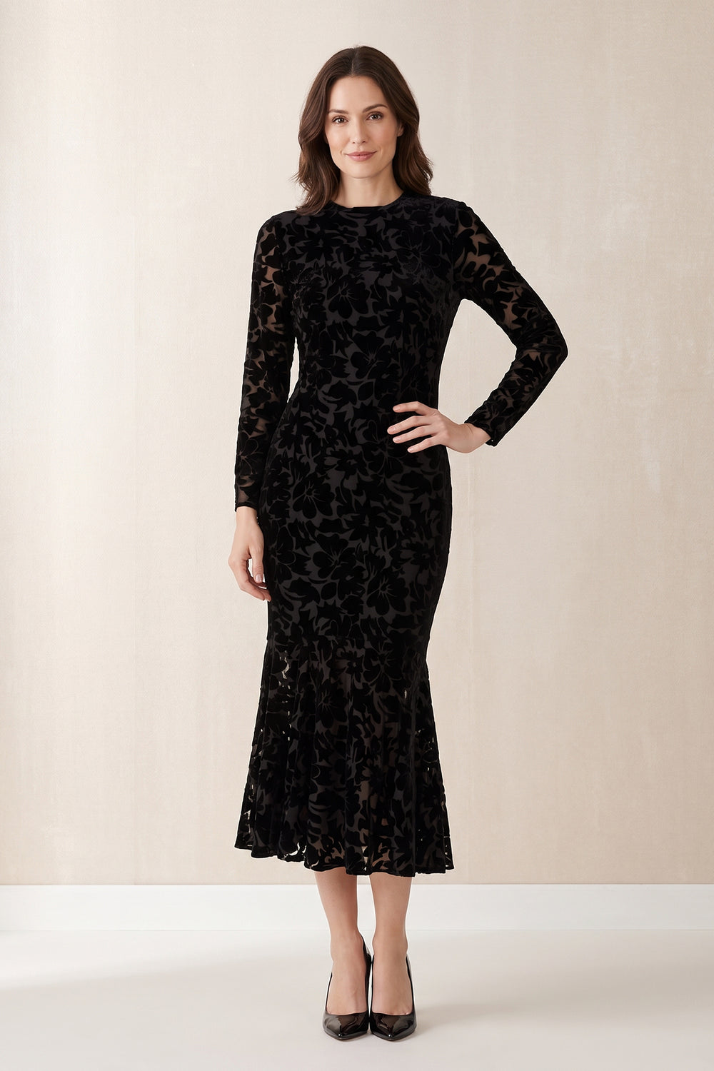 Black Lace Mermaid Long Sleeves Midi Mother of the Bride Dress