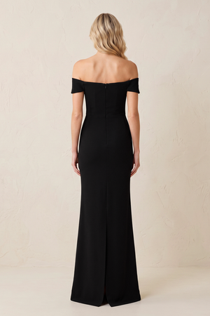 Black Off-the-Shoulder Sheath Appliqued Mother of the Bride Dress (2) | KISSBRIDAL
