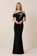 Black Off-the-Shoulder Sheath Appliqued Mother of the Bride Dress | KISSBRIDAL