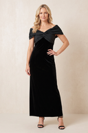 Black Off-the-Shoulder Sheath Velvet Ruched Mother of the Bride Dress | KISSBRIDAL
