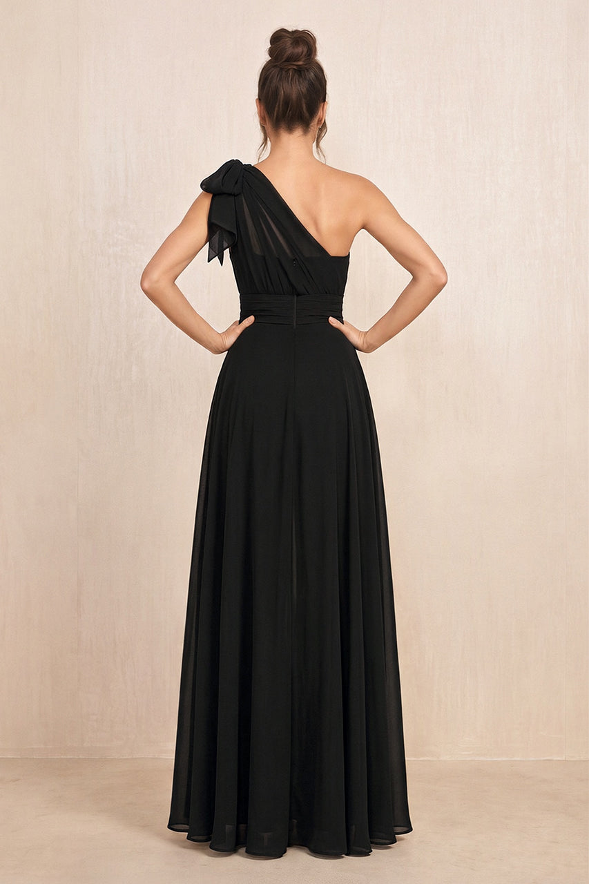 Black One-Shoulder Chiffon Mother of the Bride Jumpsuits