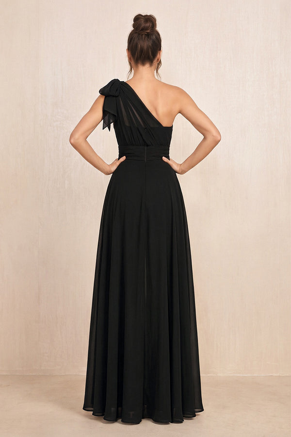 Black One-Shoulder Chiffon Mother of the Bride Jumpsuits (2) | KISSBRIDAL