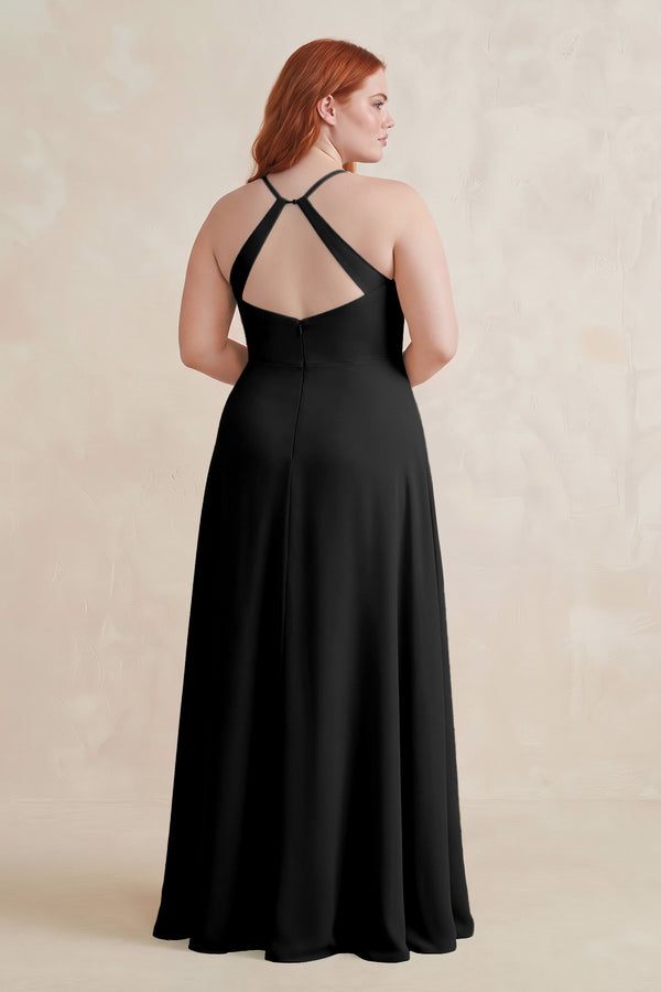 Black Ruched Sheath Chiffon Bridesmaid Dress (2) [sizeplus] | KISSBRIDAL