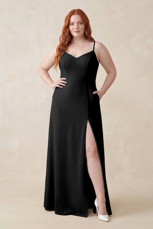 Black Ruched Sheath Chiffon Bridesmaid Dress [sizeplus] | KISSBRIDAL