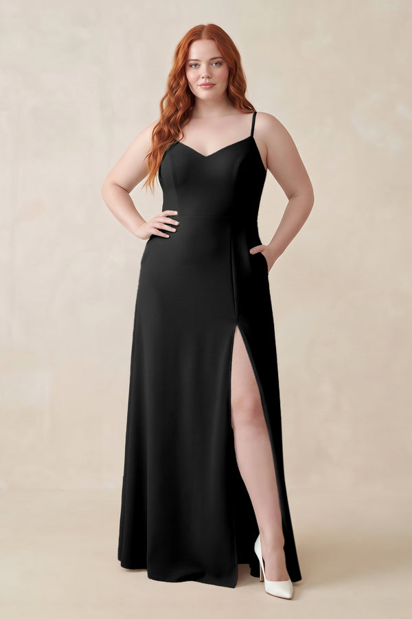 Black Ruched Sheath Chiffon Bridesmaid Dress [sizeplus] | KISSBRIDAL