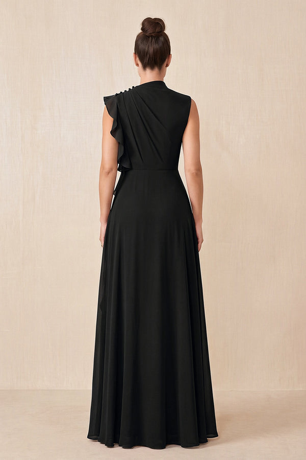 Black Ruffled A-Line Chiffon Mother of the Bride Dress (2) | KISSBRIDAL