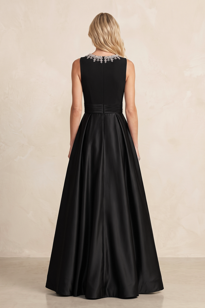 Black Satin A-Line Mother of the Bride Dress With Rhinestones