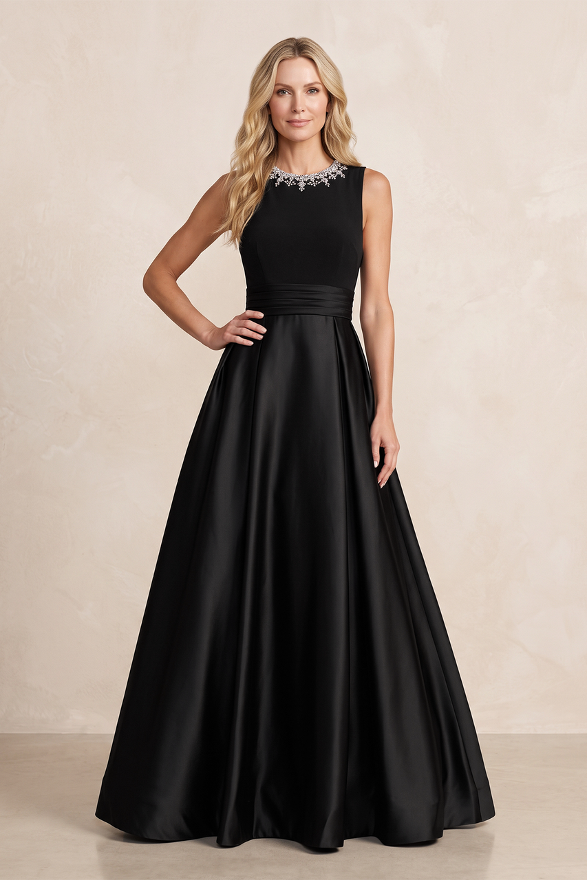 Black Satin A-Line Mother of the Bride Dress With Rhinestones