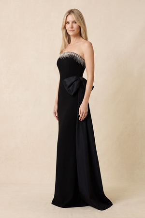 Black Strapless Matte Satin Sheath Mother of the Bride Dress with Rhinestones (3) | KISSBRIDAL