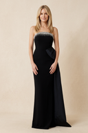 Black Strapless Matte Satin Sheath Mother of the Bride Dress with Rhinestones | KISSBRIDAL