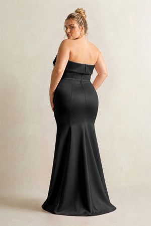 Black Strapless Satin Mermaid Bridesmaid Dress (2) [sizeplus] | KISSBRIDAL