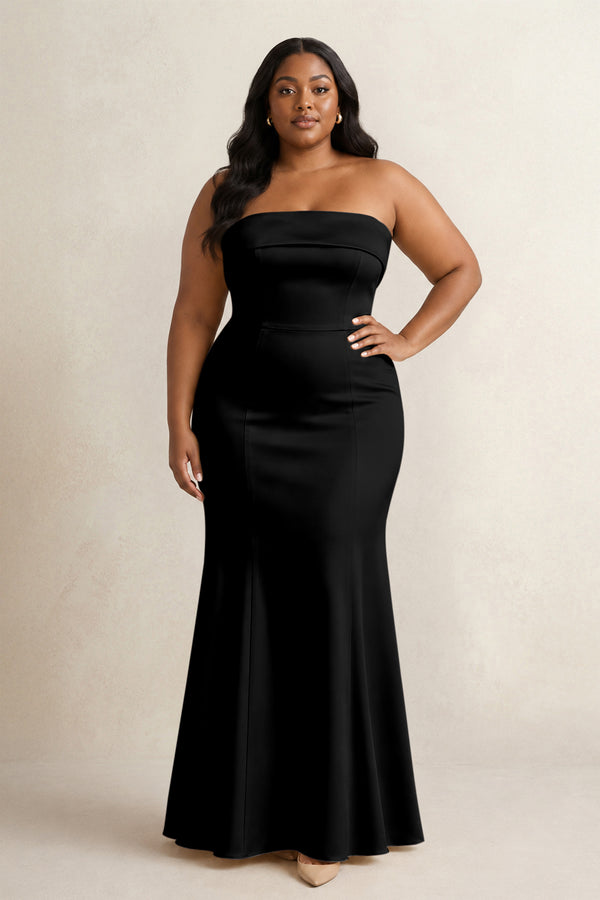 Black Strapless Satin Mermaid Bridesmaid Dress (3) [sizeplus] | KISSBRIDAL