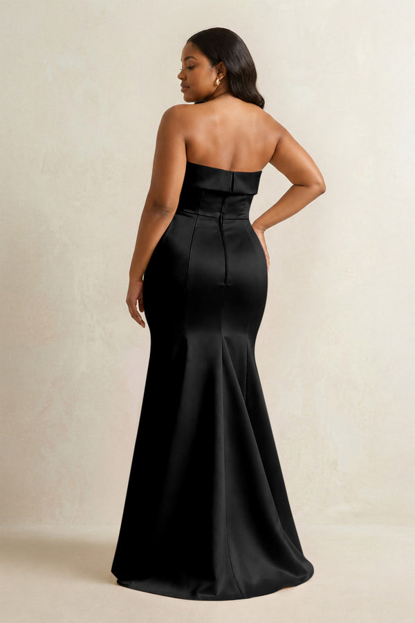 Black Strapless Satin Mermaid Bridesmaid Dress (4) [sizeplus] | KISSBRIDAL