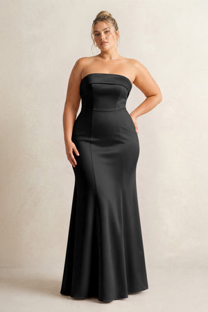 Black Strapless Satin Mermaid Bridesmaid Dress [sizeplus] | KISSBRIDAL