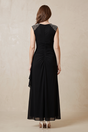 Black V-Neck A-Line Chiffon Mother of the Bride Dress (2) | KISSBRIDAL