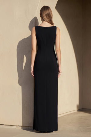 Black V Neck Wedding Guest Dress With Beading (2) | KISSBRIDAL