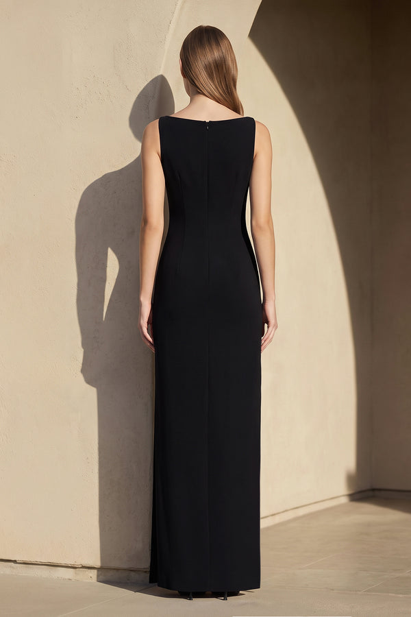 Black V Neck Wedding Guest Dress With Beading (2) | KISSBRIDAL