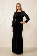 Black Velvet Sheath Round Neck Mother of the Bride Dress With Sleeves | KISSBRIDAL