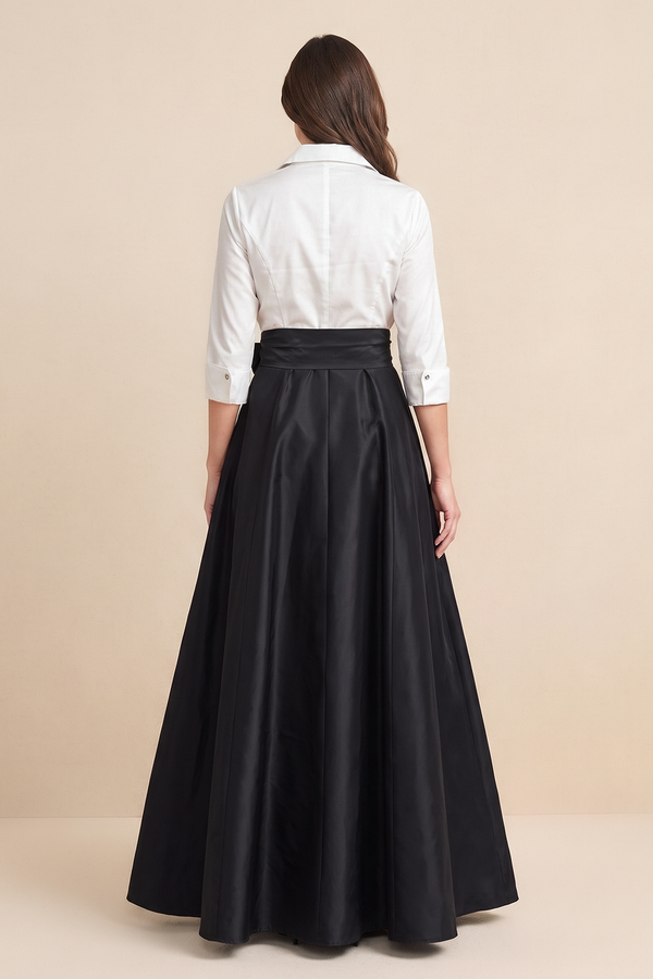 Black-White A-Line Satin Half Sleeves Mother of the Bride Dress (2) | KISSBRIDAL