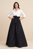 Black-White A-Line Satin Half Sleeves Mother of the Bride Dress | KISSBRIDAL