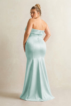 Bleached Aqua Strapless Satin Mermaid Bridesmaid Dress (2) [sizeplus] | KISSBRIDAL