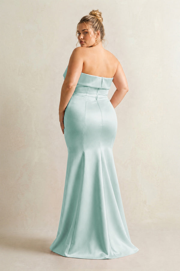 Bleached Aqua Strapless Satin Mermaid Bridesmaid Dress (2) [sizeplus] | KISSBRIDAL
