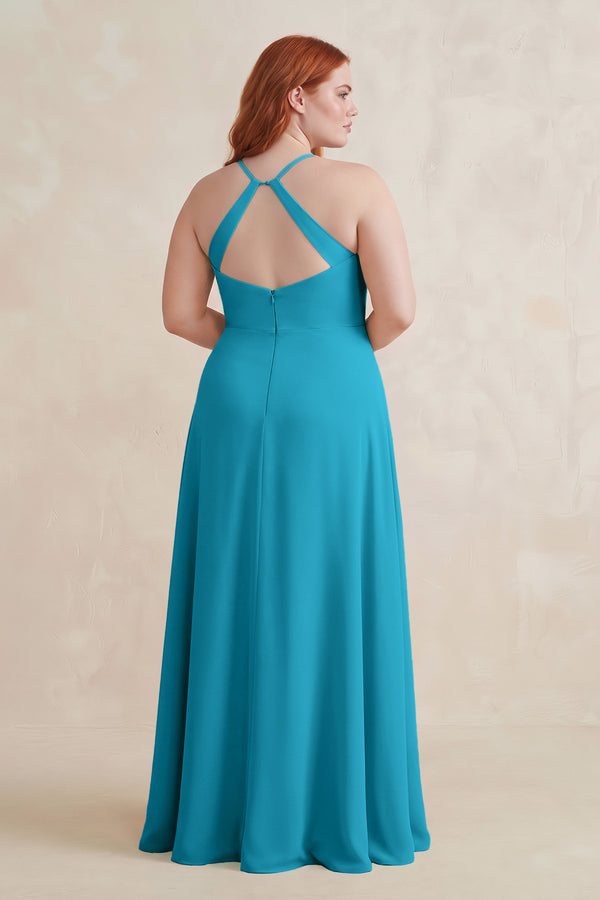 Blue Jay Ruched Sheath Chiffon Bridesmaid Dress (2) [sizeplus] | KISSBRIDAL