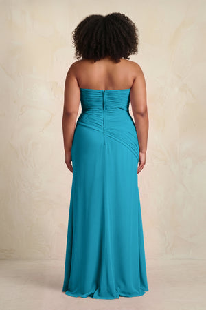 Blue Jay Sheath Chiffon Strapless Pleated Bridesmaid Dress (2) | KISSBRIDAL[sizeplus]