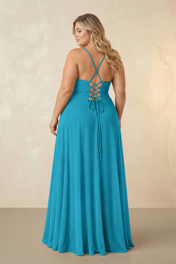 Blue Jay Spaghetti Straps Chiffon A-Line Bridesmaid Dress (2) [sizeplus] | KISSBRIDAL