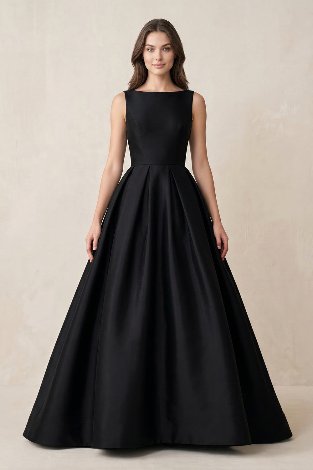 Boat Neck Satin A - Line Open Back Wedding Dress in Black - KISS BRIDAL Wedding Dresses