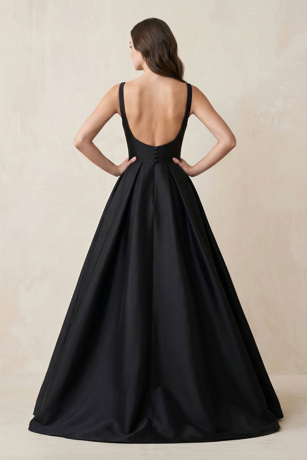 Boat Neck Satin A - Line Open Back Wedding Dress in Black - KISS BRIDAL Wedding Dresses
