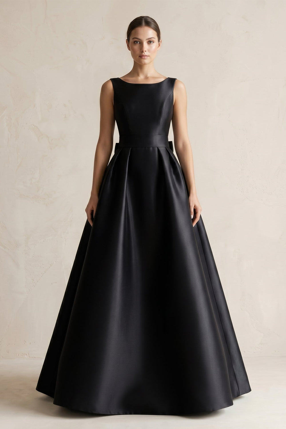 Boat Neck Satin A - Line Wedding Dress with Bow in Black - KISS BRIDAL Wedding Dresses