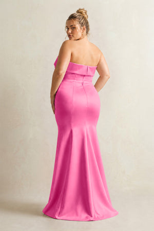 Bon Bon Pink Strapless Satin Mermaid Bridesmaid Dress (2) [sizeplus] | KISSBRIDAL
