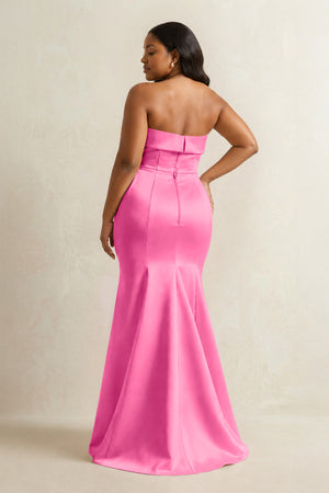 Bon Bon Pink Strapless Satin Mermaid Bridesmaid Dress (4) [sizeplus] | KISSBRIDAL